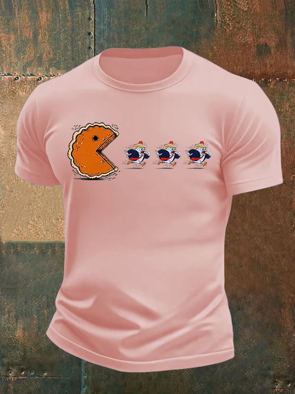 Men's Funny Turkey Chasing Pie Sublimation FDT Thanksgiving T-Shirt