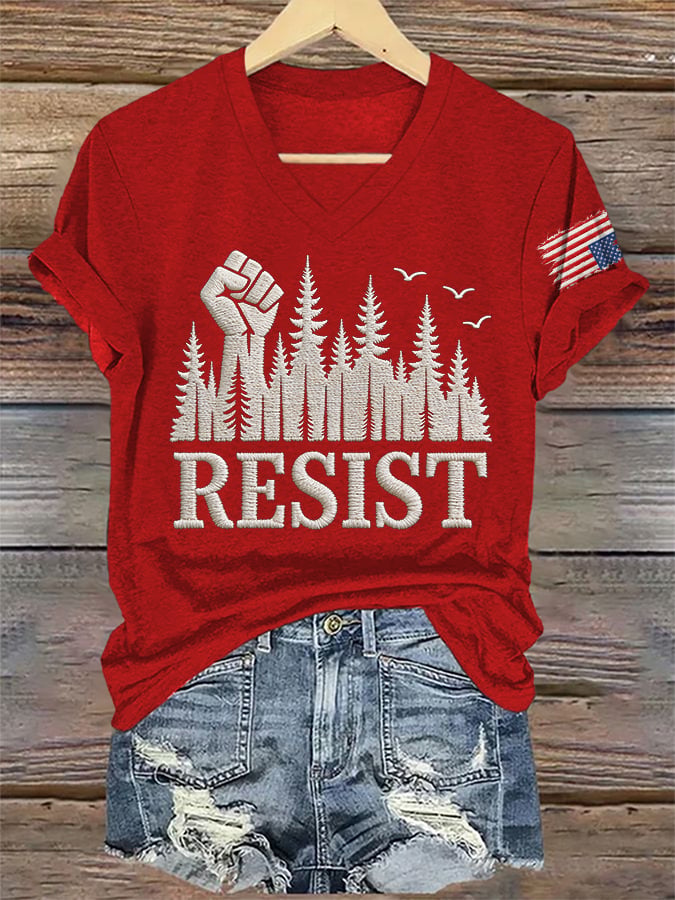 🔥Buy 3 Get 15% Off🔥V-Neck Retro Resist Save The Forest Service Print T-Shirt