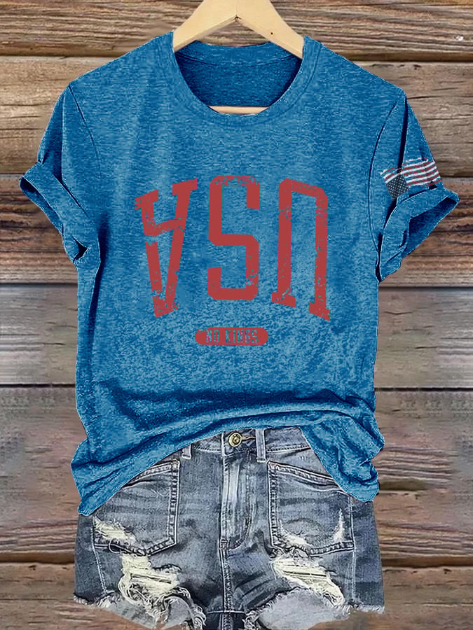 🔥Buy 3 Get 15% Off🔥Retro Upside Down USA & Flag No Kings Print T-Shirt