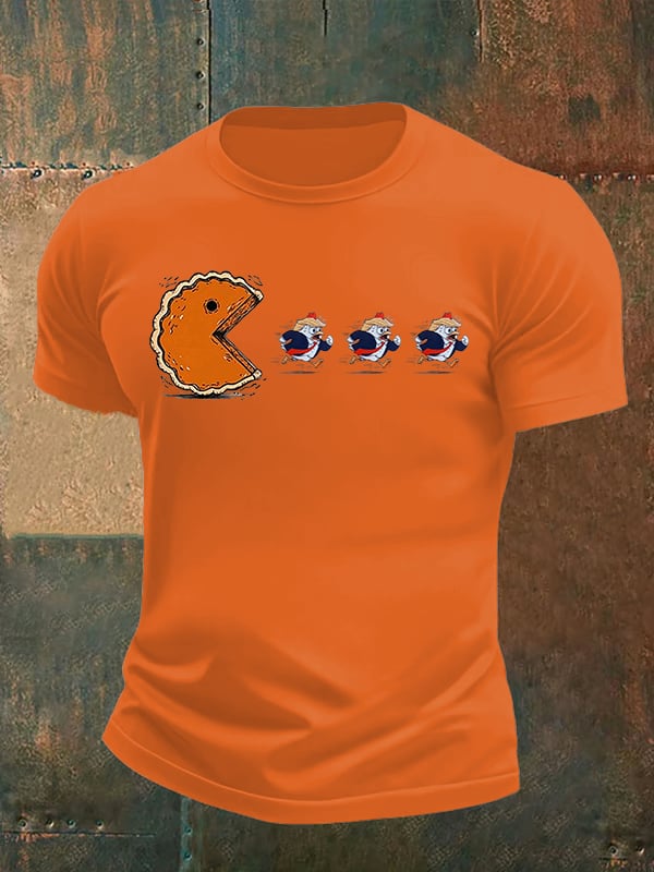 Men's Funny Turkey Chasing Pie Sublimation FDT Thanksgiving T-Shirt
