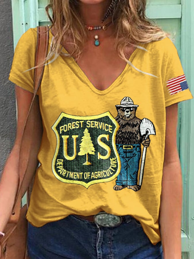 🔥Buy 3 Get 15% Off🔥V-Neck Retro Save The Forest Service Print T-Shirt