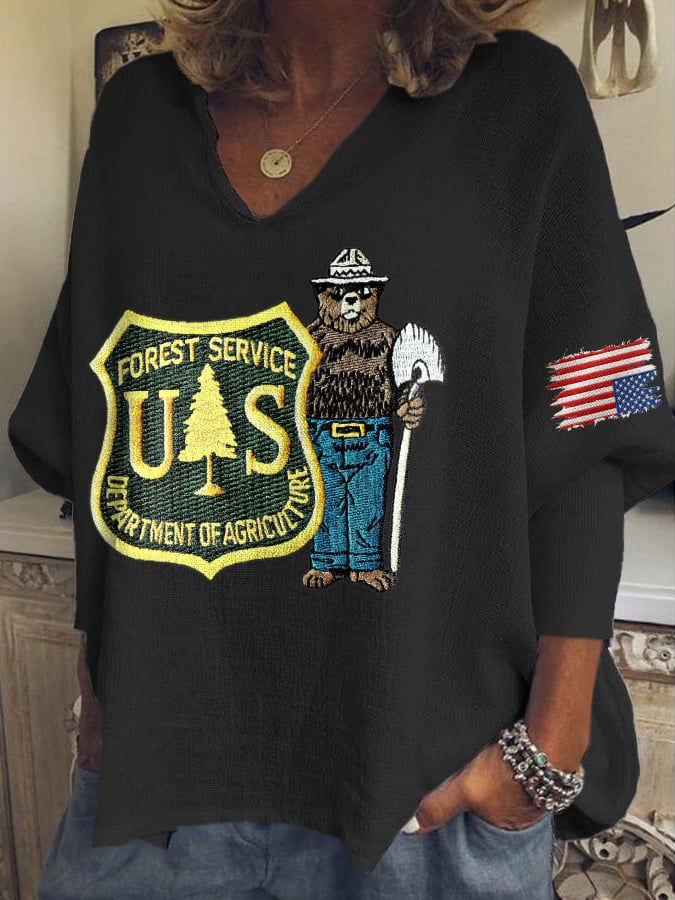 🔥Buy 3 Get 15% Off🔥V-Neck Retro Save The Forest Service Print T-Shirt
