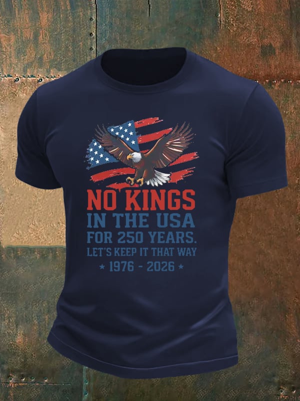 Men's No Kings USA Patriotic Tee ,250 Years of Democracy printed T-shirt