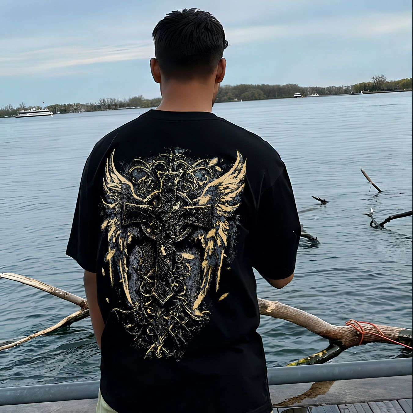 Winged Cross Printed Men's T-shirt