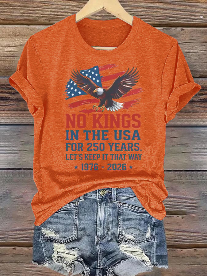 Women's No Kings USA Patriotic Tee ,250 Years of Democracy printed T-shirt