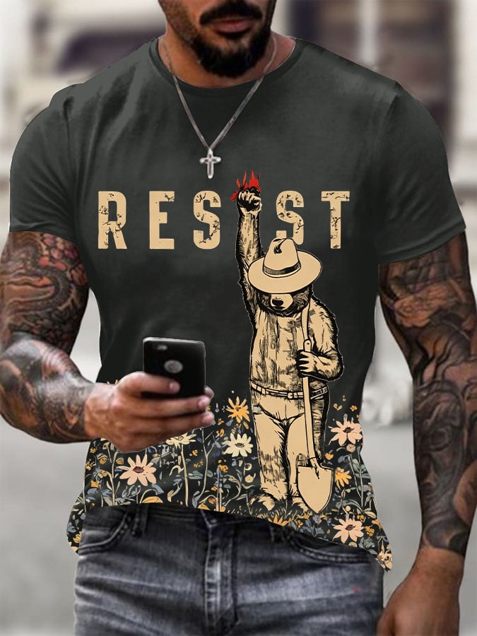 Men's Resist Bear Printed Casual T-shirt