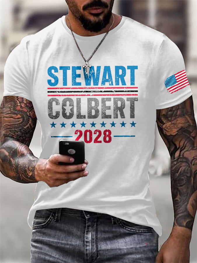 Men's Retro Stewart Colbert 2028 Print T-Shirt