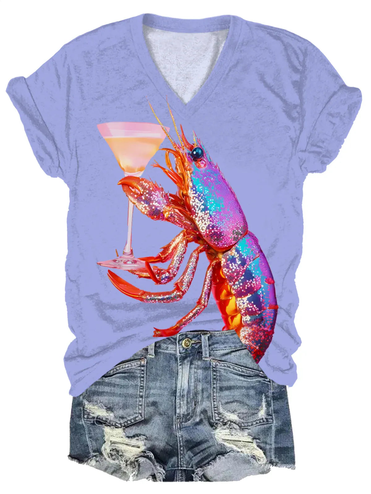 Women's Crawfish Festival Print V Neck T-shirt