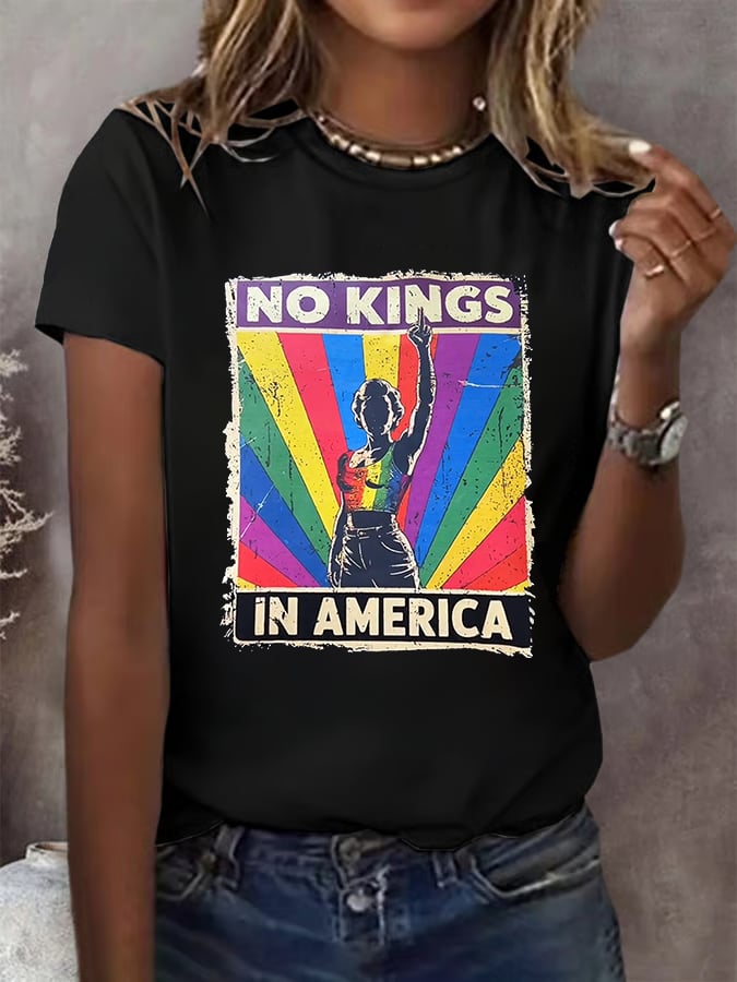 🔥Buy 3 Get 15% Off🔥No Kings In America Print T-shirt