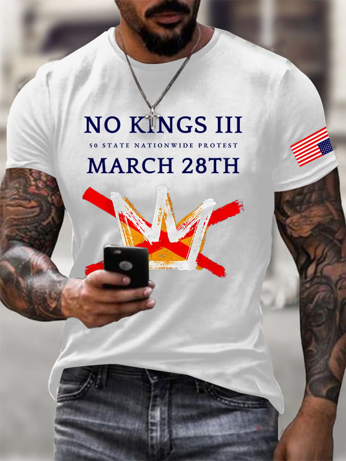 🔥Buy 3 Get 15% Off Men's Retro No Kings III 50 State Nationwide Protest March 28th Print T-Shirt