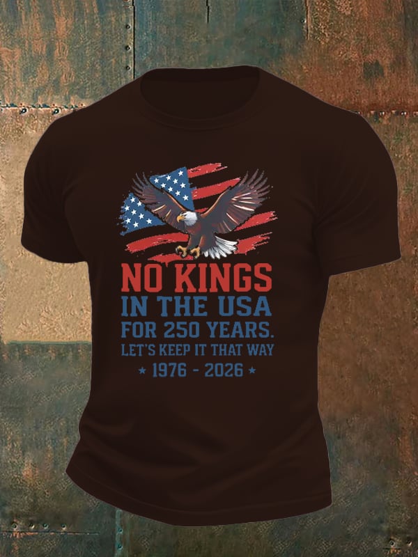 Men's No Kings USA Patriotic Tee ,250 Years of Democracy printed T-shirt