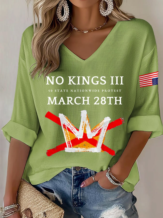🔥Buy 3 Get 15% Off V-Neck Retro No Kings III 50 State Nationwide Protest March 28th Print T-Shirt