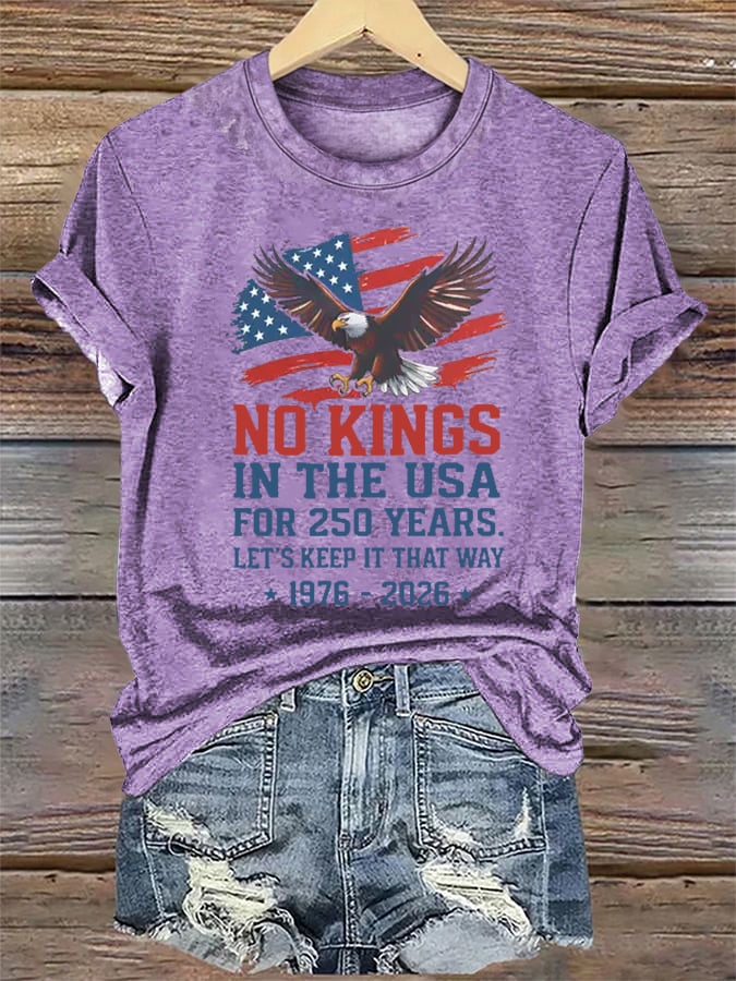 Women's No Kings USA Patriotic Tee ,250 Years of Democracy printed T-shirt