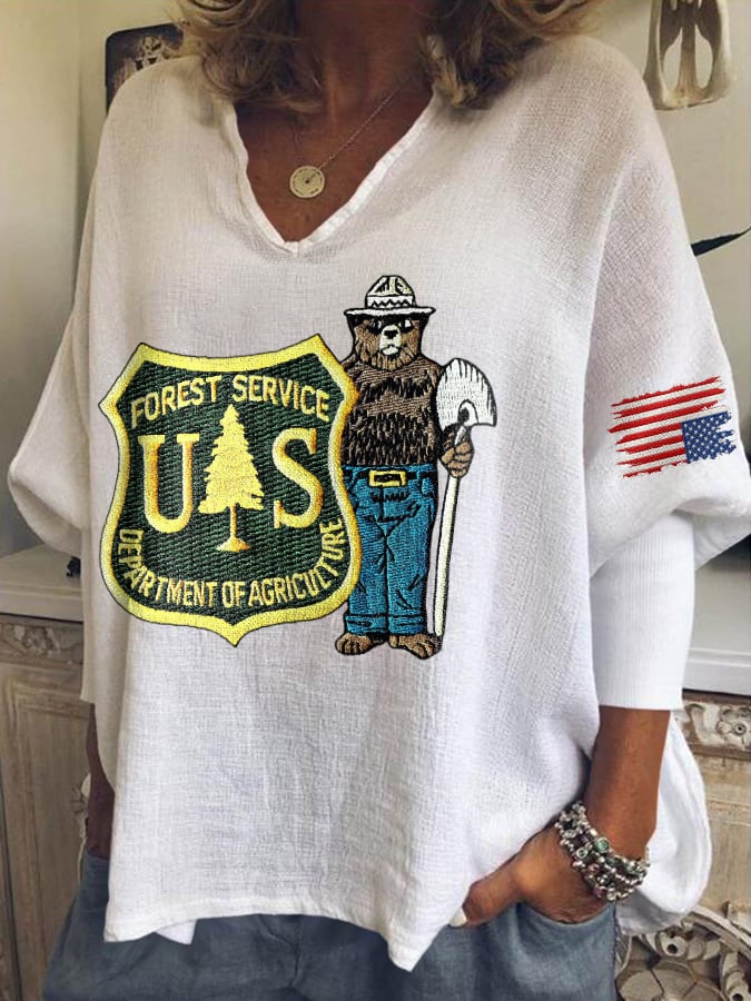 🔥Buy 3 Get 15% Off🔥V-Neck Retro Save The Forest Service Print T-Shirt