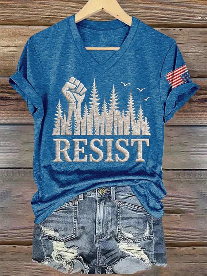 🔥Buy 3 Get 15% Off🔥V-Neck Retro Resist Save The Forest Service Print T-Shirt