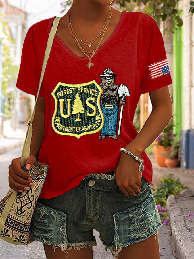 🔥Buy 3 Get 15% Off🔥V-Neck Retro Save The Forest Service Print T-Shirt