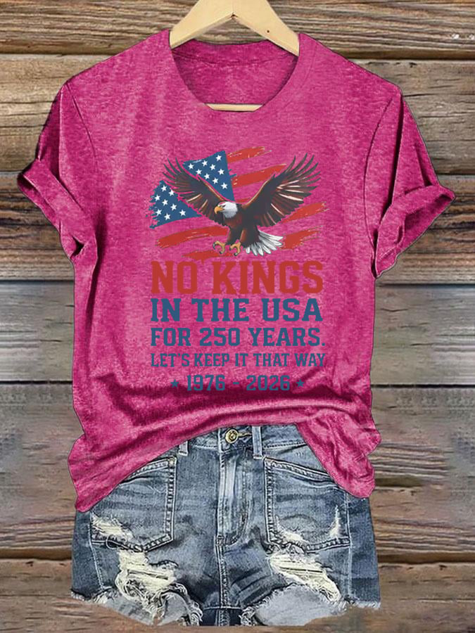 Women's No Kings USA Patriotic Tee ,250 Years of Democracy printed T-shirt