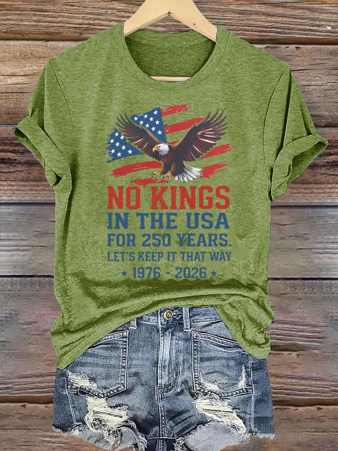 Women's No Kings USA Patriotic Tee ,250 Years of Democracy printed T-shirt