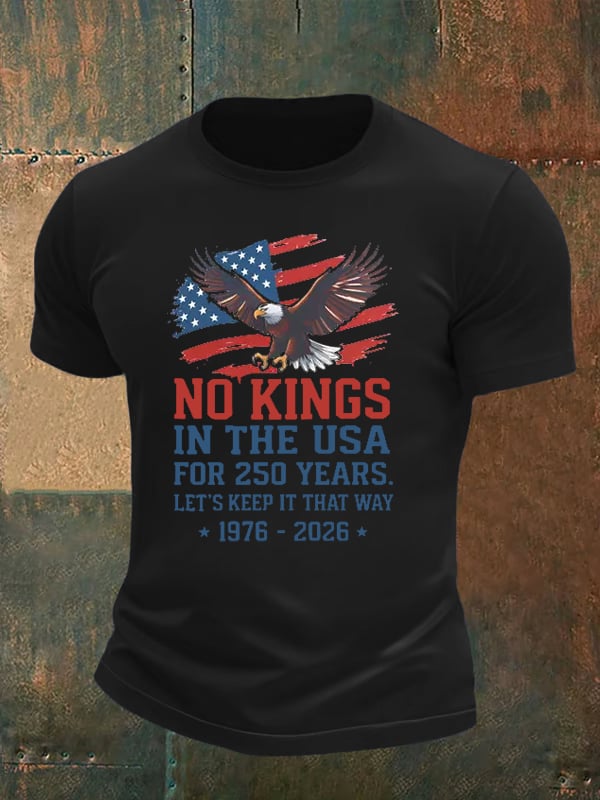 Men's No Kings USA Patriotic Tee ,250 Years of Democracy printed T-shirt