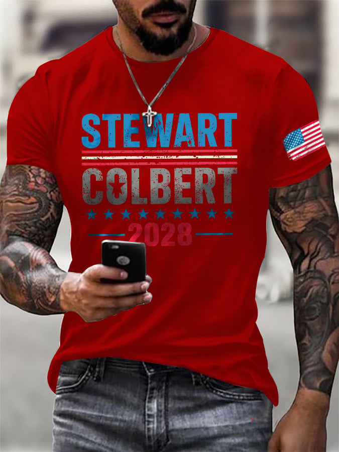 Men's Retro Stewart Colbert 2028 Print T-Shirt