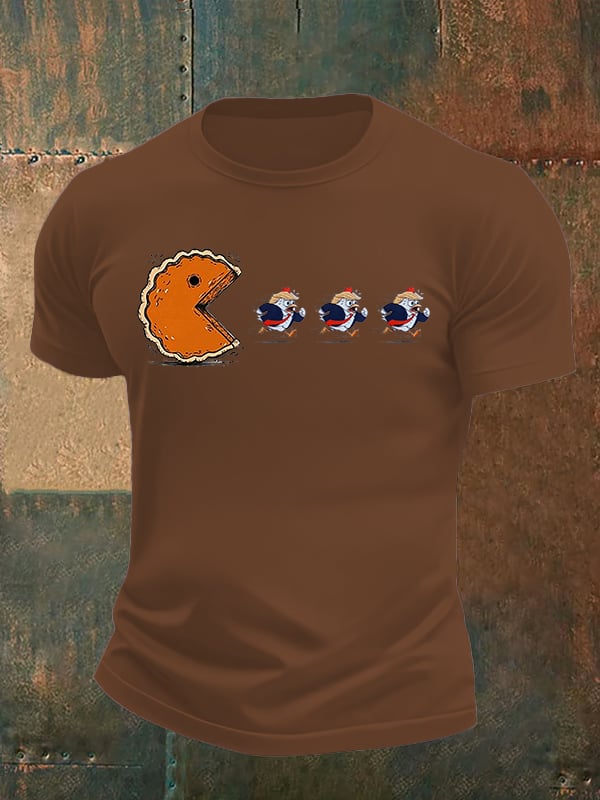 Men's Funny Turkey Chasing Pie Sublimation FDT Thanksgiving T-Shirt
