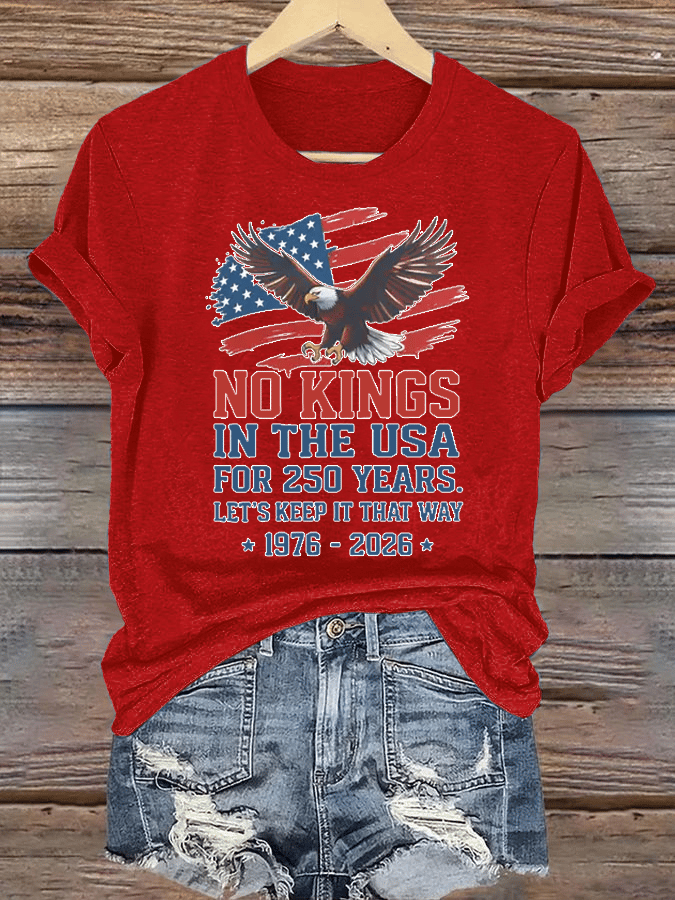 Women's No Kings USA Patriotic Tee ,250 Years of Democracy printed T-shirt