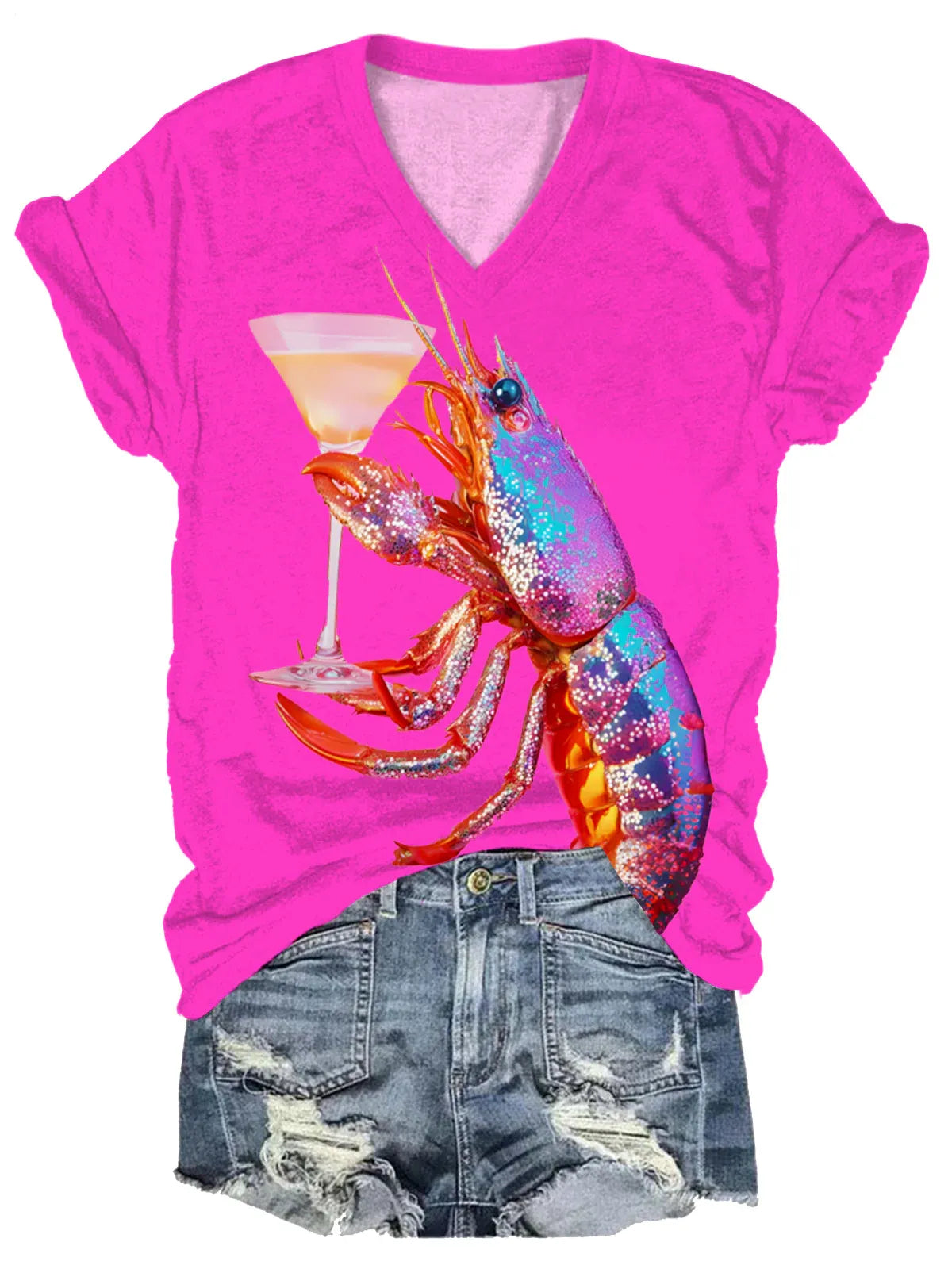 Women's Crawfish Festival Print V Neck T-shirt