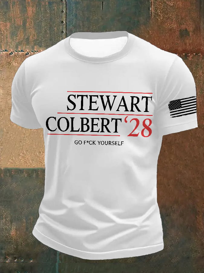 Men's Retro Stewart Colbert 2028 Go F*Ck Yourself Print T-Shirt