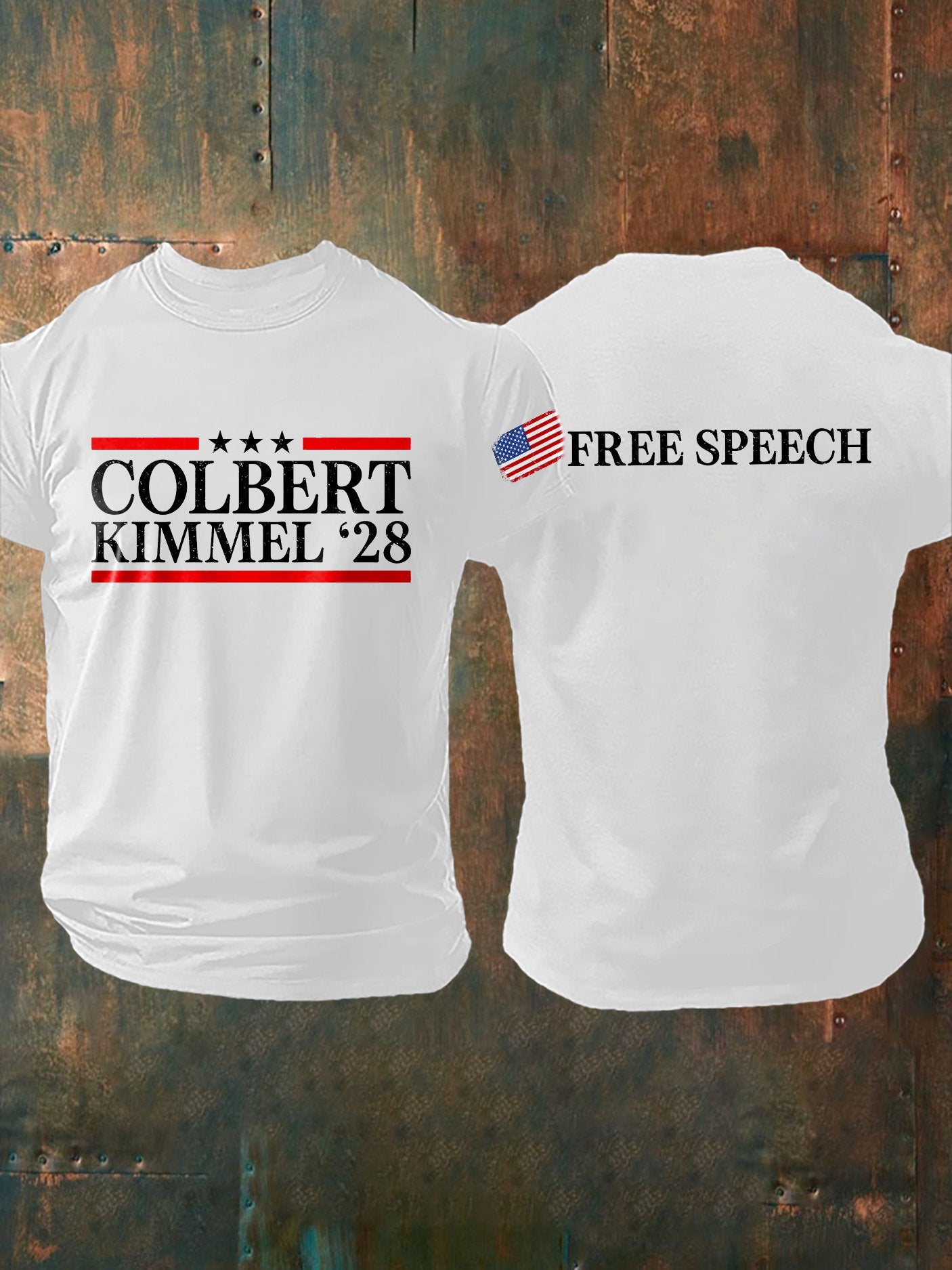 Men's Retro Colbert Kimmel 28 Free Speech Print T-Shirt