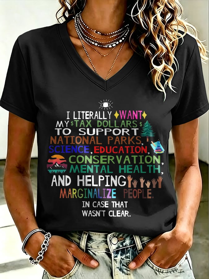 🔥Buy 3 Get 15% Off🔥Women's Support National Parks and Education, I literally Want V-Neck T-Shirt