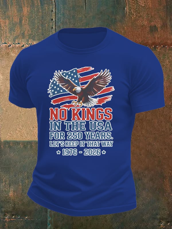 Men's No Kings USA Patriotic Tee ,250 Years of Democracy printed T-shirt