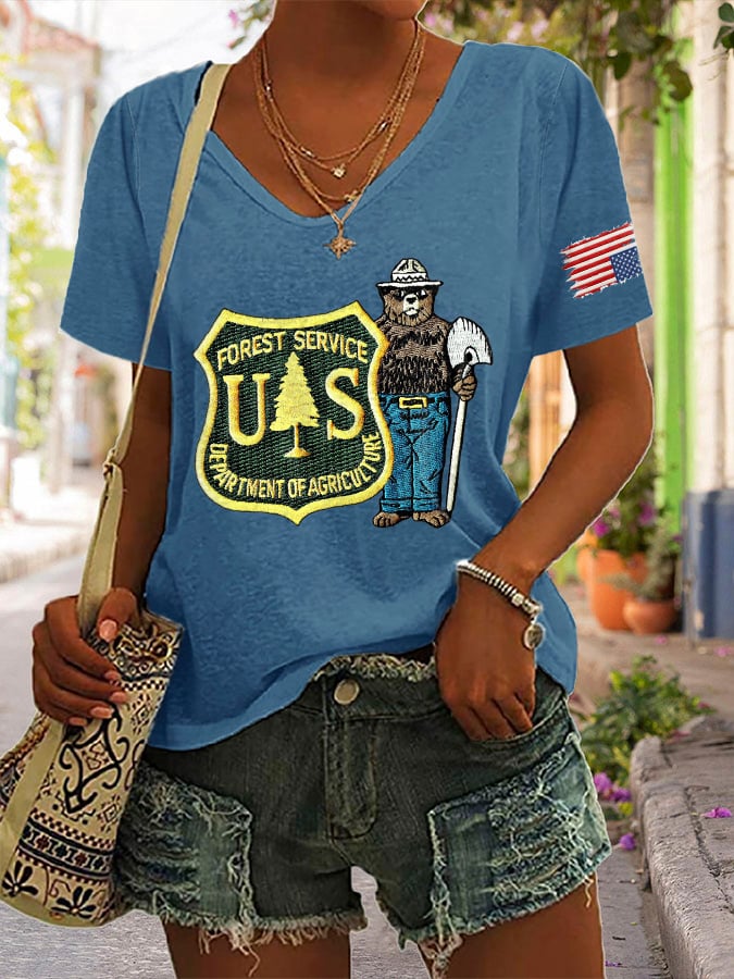 🔥Buy 3 Get 15% Off🔥V-Neck Retro Save The Forest Service Print T-Shirt