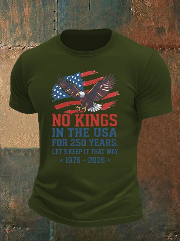 Men's No Kings USA Patriotic Tee ,250 Years of Democracy printed T-shirt