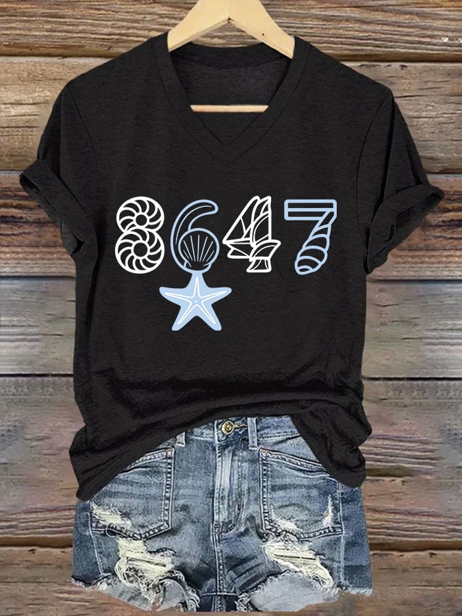 🔥Buy 3 Get 15% Off🔥V-Neck Retro 8647 Starfish Seashells Print T-Shirt