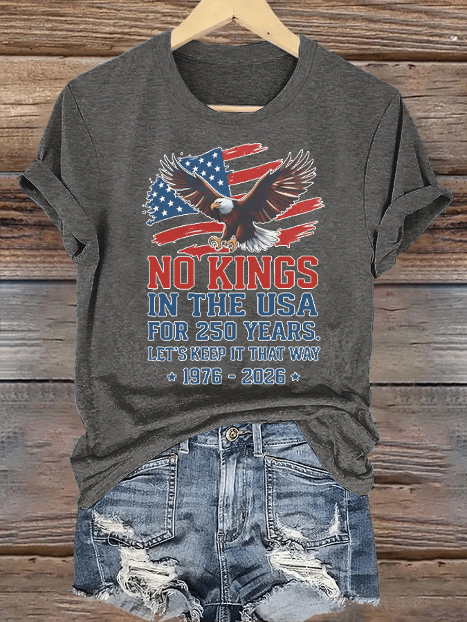Women's No Kings USA Patriotic Tee ,250 Years of Democracy printed T-shirt