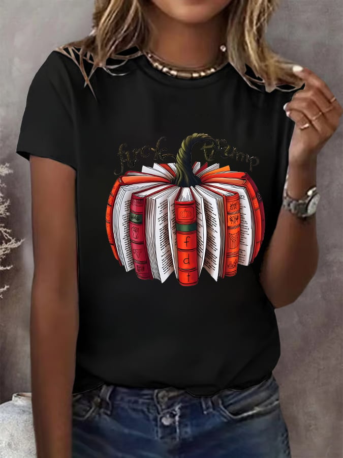 Women's Fall Book Pumpkin DTF transfer - FDT, Fall Aesthetic print T-Shirt