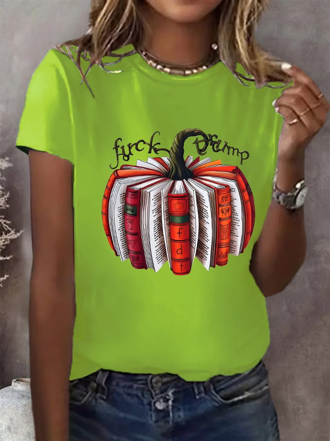 Women's Fall Book Pumpkin DTF transfer - FDT, Fall Aesthetic print T-Shirt