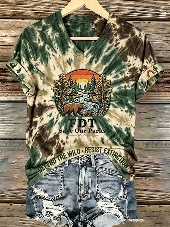 Women's SAVE OUR PARKS FDT Casual Printed Short-Sleeve T-Shirt