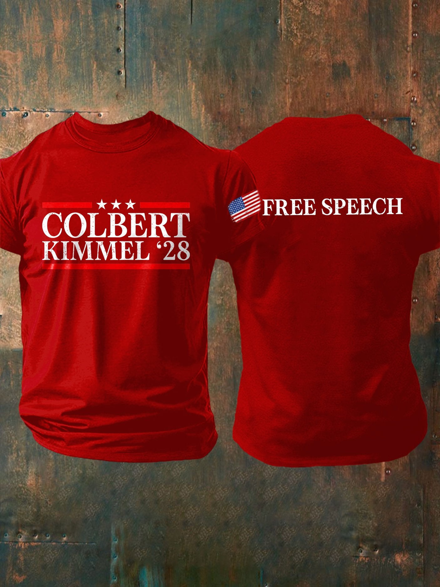Men's Retro Colbert Kimmel 28 Free Speech Print T-Shirt