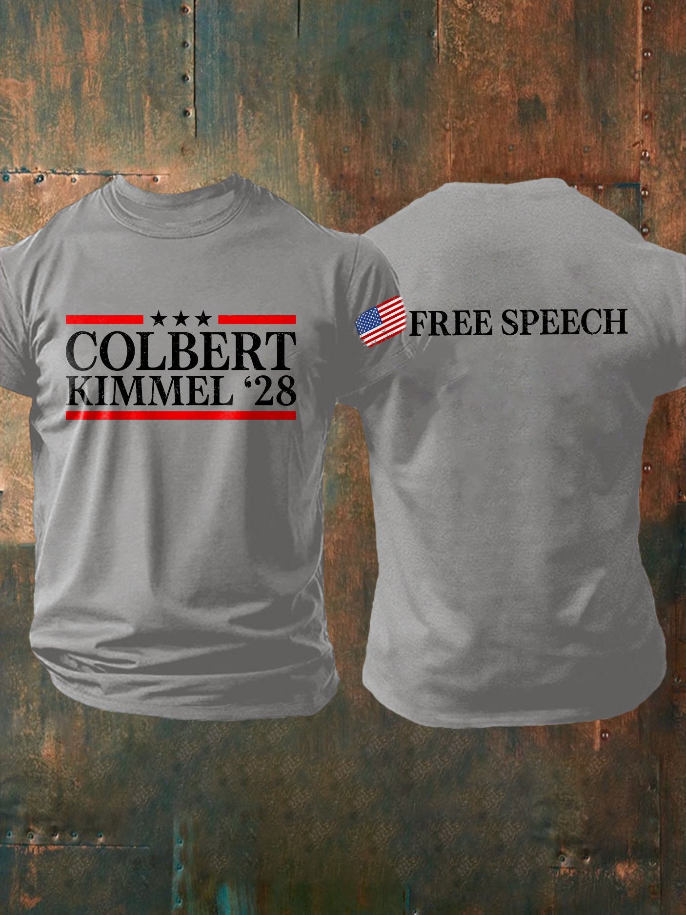 Men's Retro Colbert Kimmel 28 Free Speech Print T-Shirt