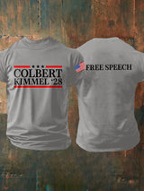 Men's Retro Colbert Kimmel 28 Free Speech Print T-Shirt