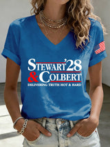 V-Neck Retro Stewart Colbert 2028 Delivering Truth Hot & Hard Print T-Shirt