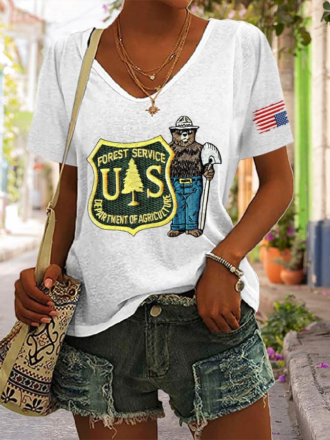 🔥Buy 3 Get 15% Off🔥V-Neck Retro Save The Forest Service Print T-Shirt
