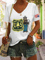 🔥Buy 3 Get 15% Off🔥V-Neck Retro Save The Forest Service Print T-Shirt