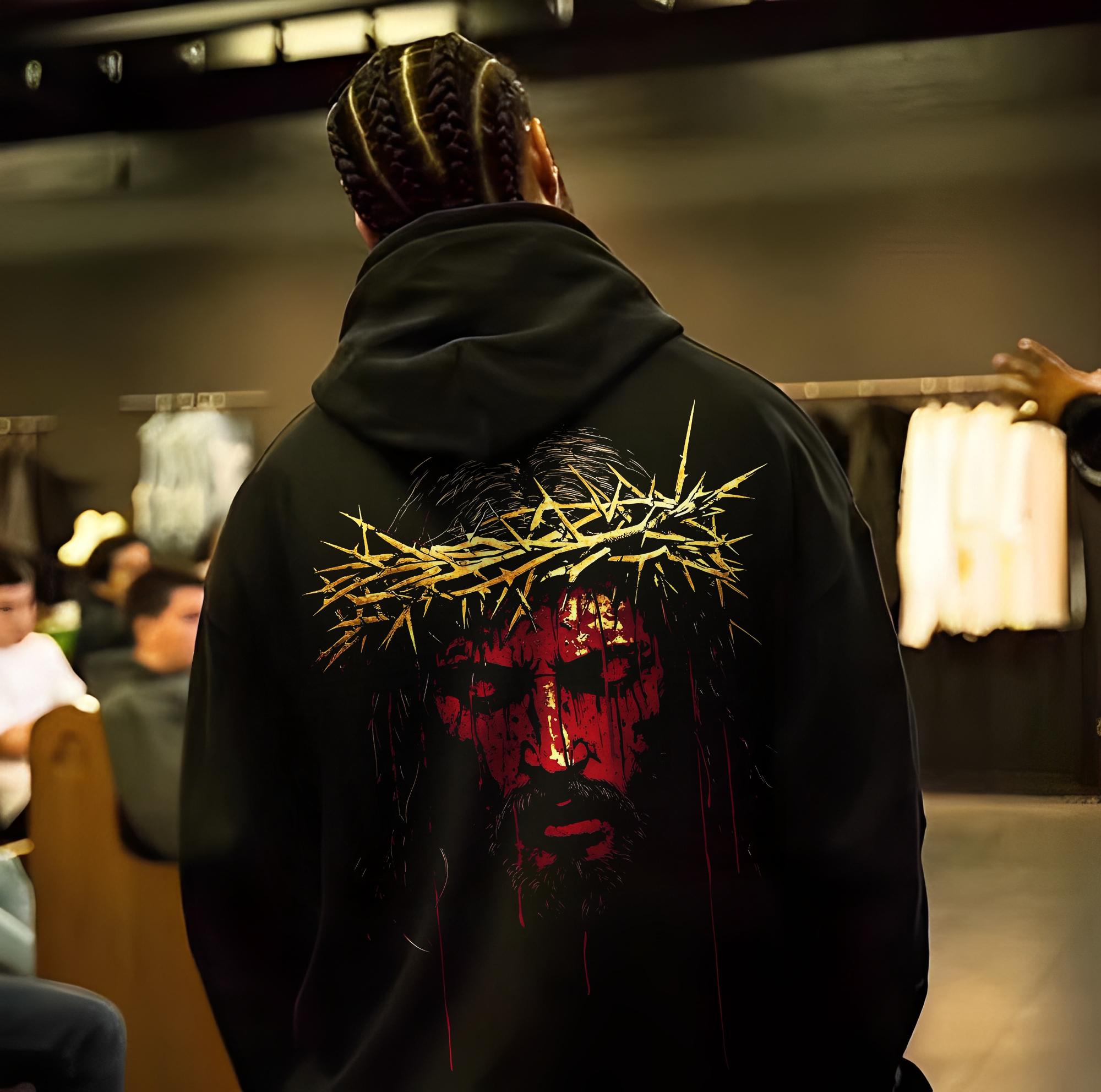 Jesus Golden Crown Of Thorns Printed Pattern Hoodie