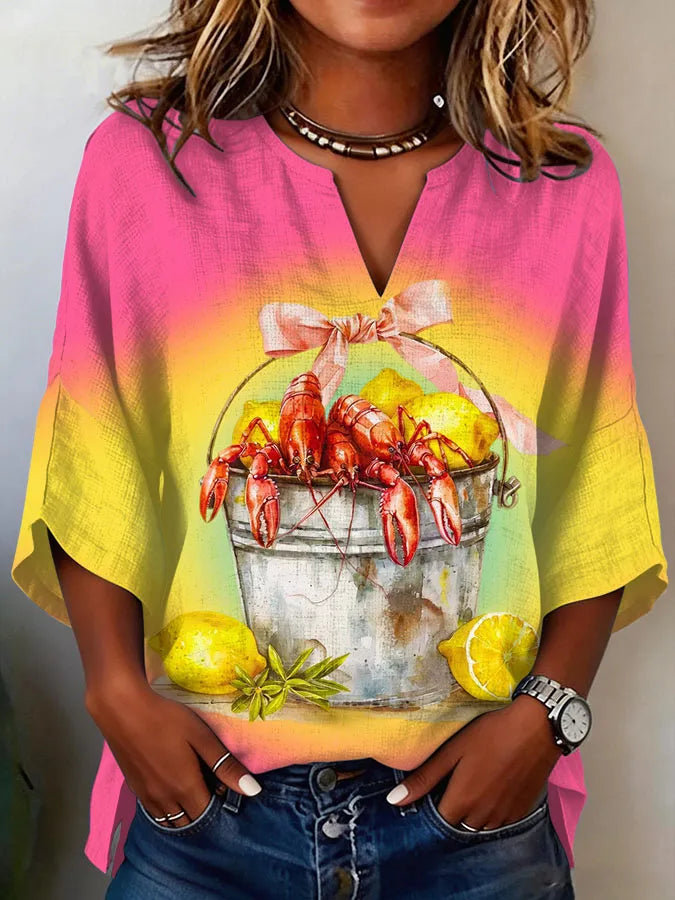 Women's Crawfish Festival Printed Casual Shirt