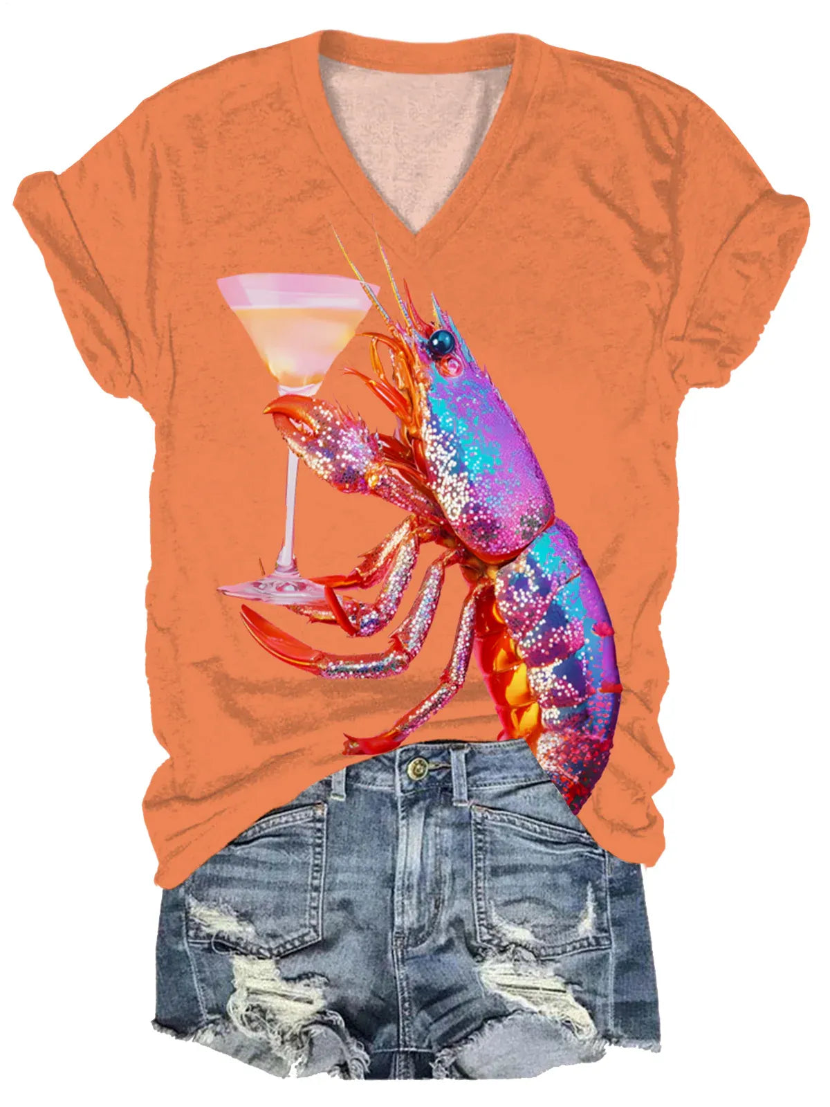 Women's Crawfish Festival Print V Neck T-shirt