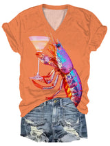 Women's Crawfish Festival Print V Neck T-shirt