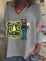 🔥Buy 3 Get 15% Off🔥V-Neck Retro Save The Forest Service Print T-Shirt
