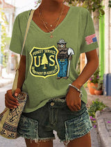 🔥Buy 3 Get 15% Off🔥V-Neck Retro Save The Forest Service Print T-Shirt